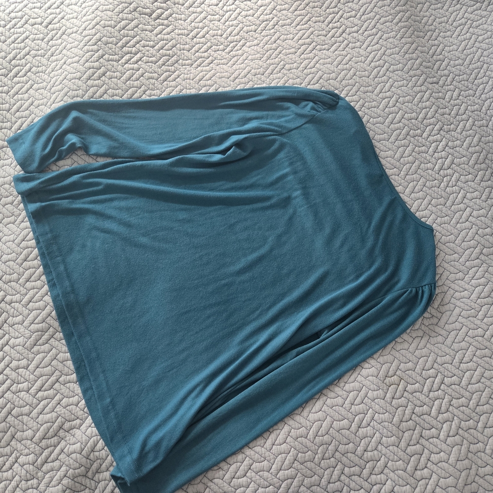 OFEEFAN Teal Long Sleeve Warm, Soft Large dressy casual Tunic length Blouse NWOT - Picture 6 of 8